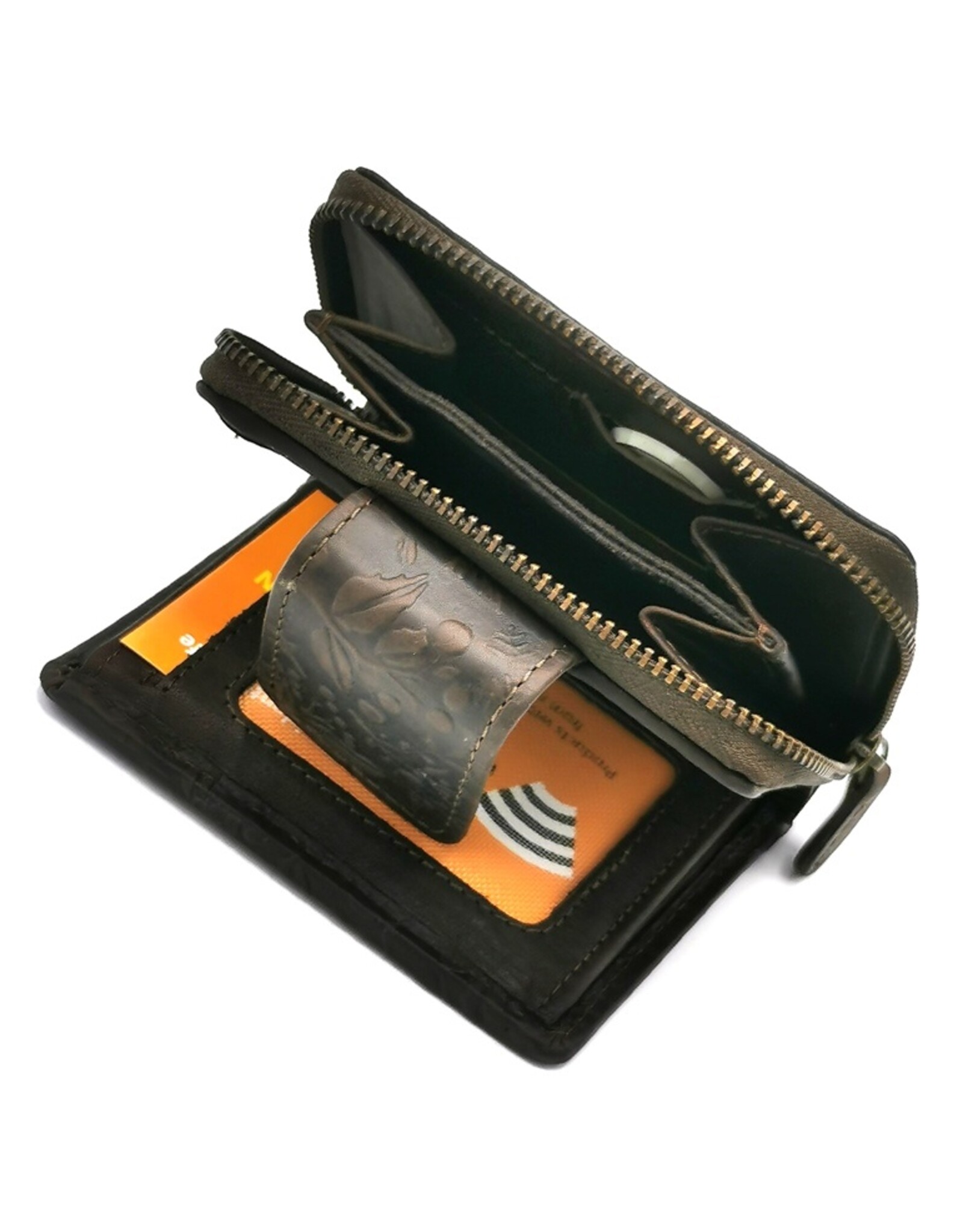 HillBurry Leather wallets - HillBurry Leather Wallet with Embossed Flowers Brown