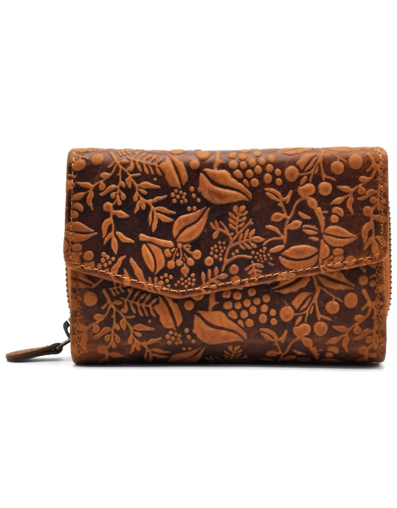 HillBurry Leather wallets - HillBurry Leather Wallet with Embossed Leaves tan