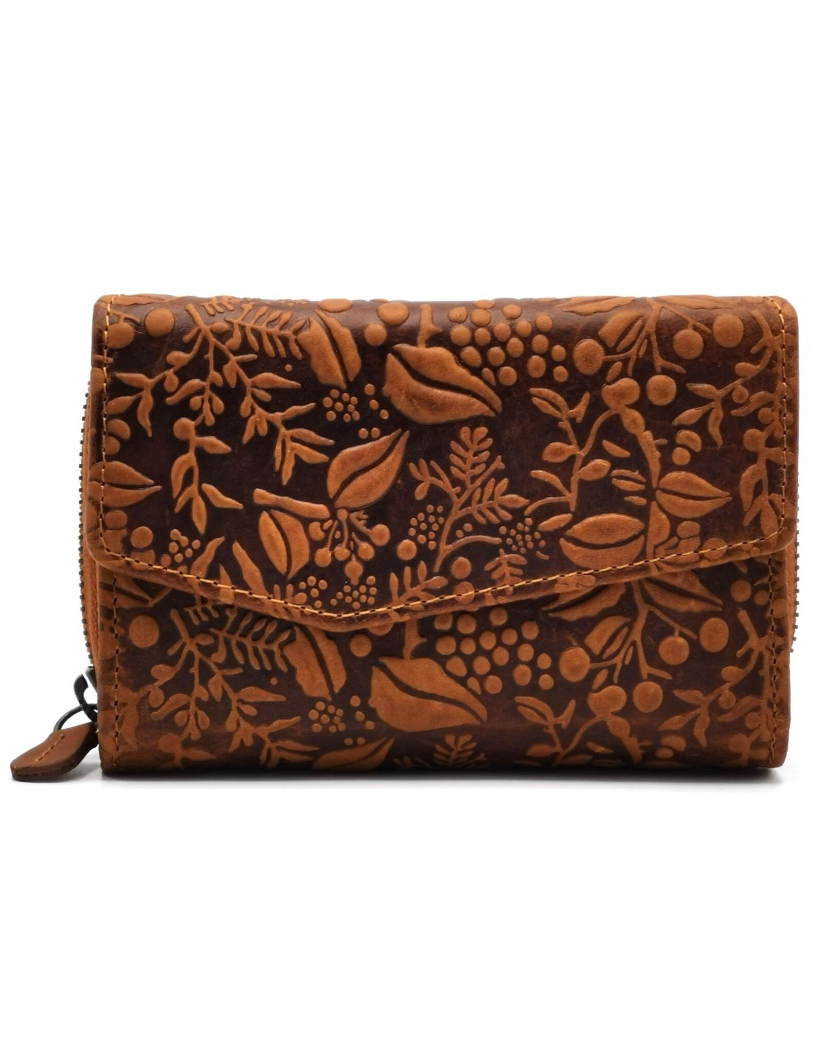 HillBurry Leather wallets - HillBurry Leather Wallet with Embossed Leaves tan