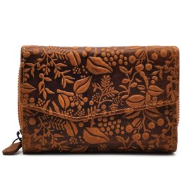 HillBurry HillBurry Wallet with Embossed Leaves tan