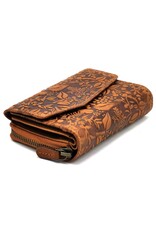 HillBurry Leather wallets - HillBurry Leather Wallet with Embossed Leaves tan