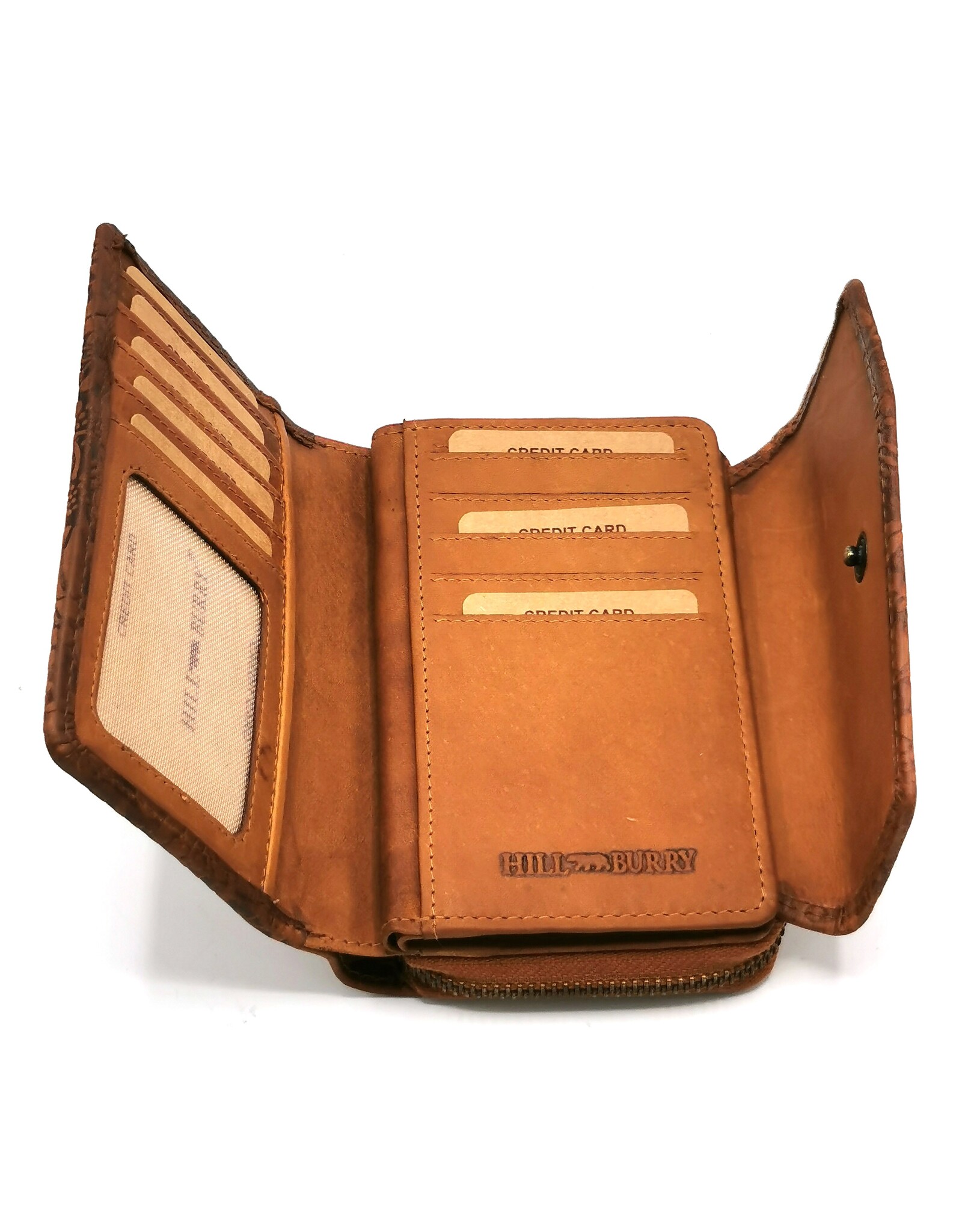 HillBurry Leather wallets - HillBurry Leather Wallet with Embossed Leaves tan
