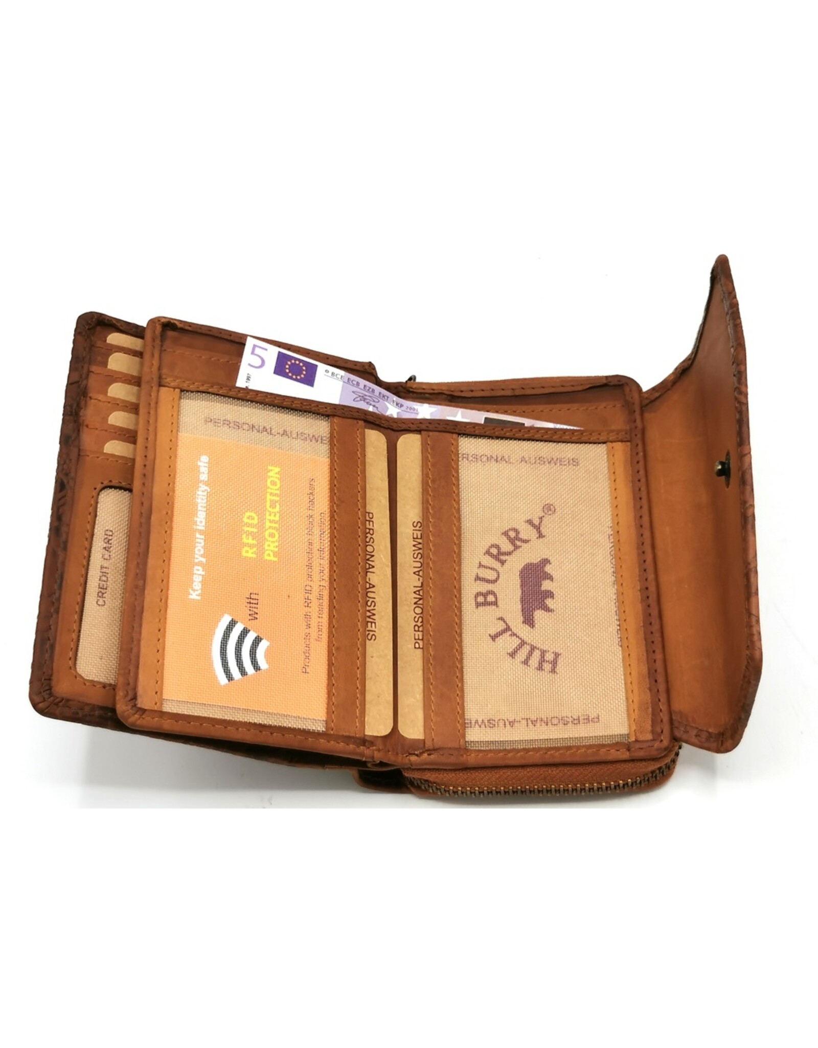 HillBurry Leather wallets - HillBurry Leather Wallet with Embossed Leaves tan