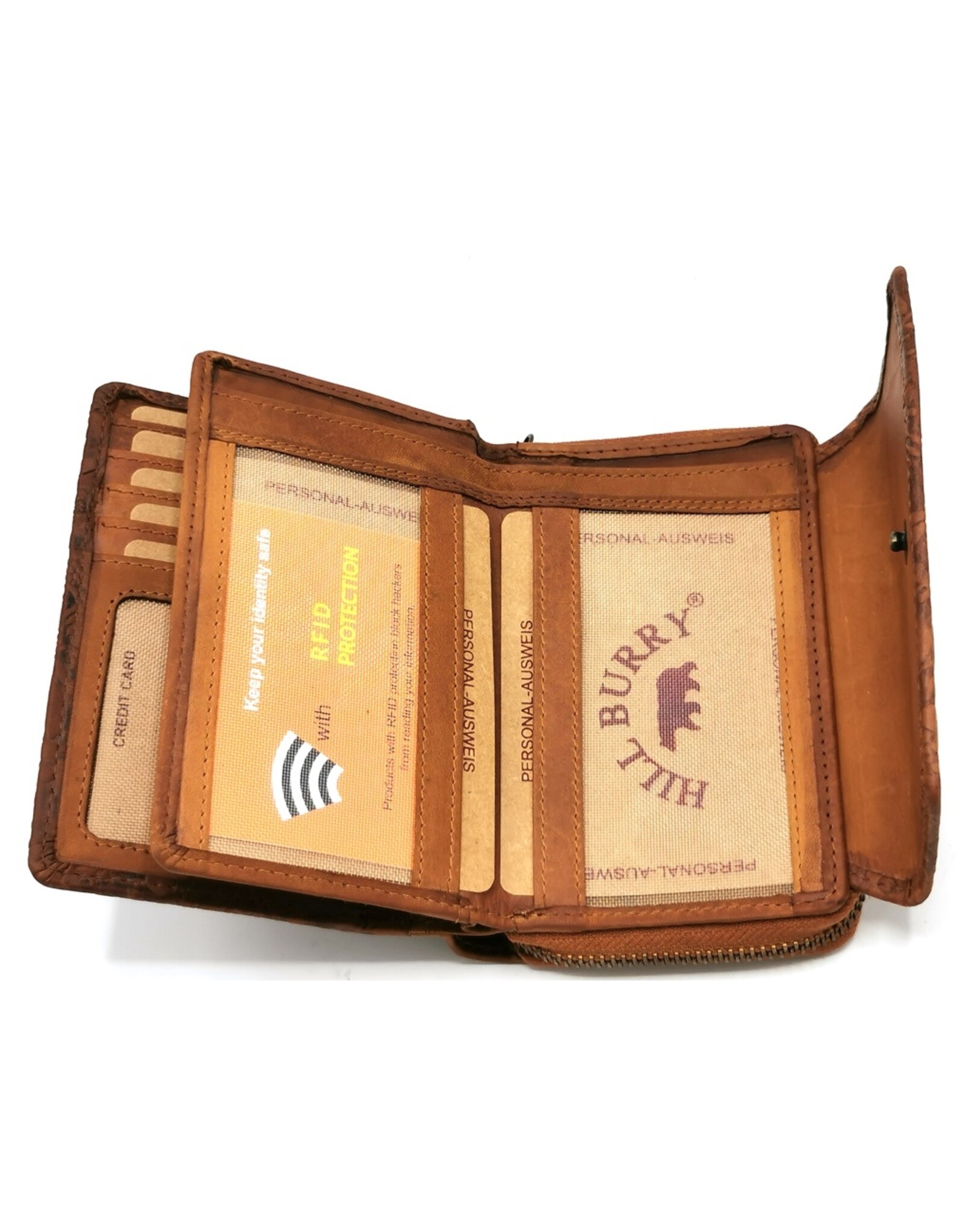 HillBurry Leather wallets - HillBurry Leather Wallet with Embossed Leaves tan