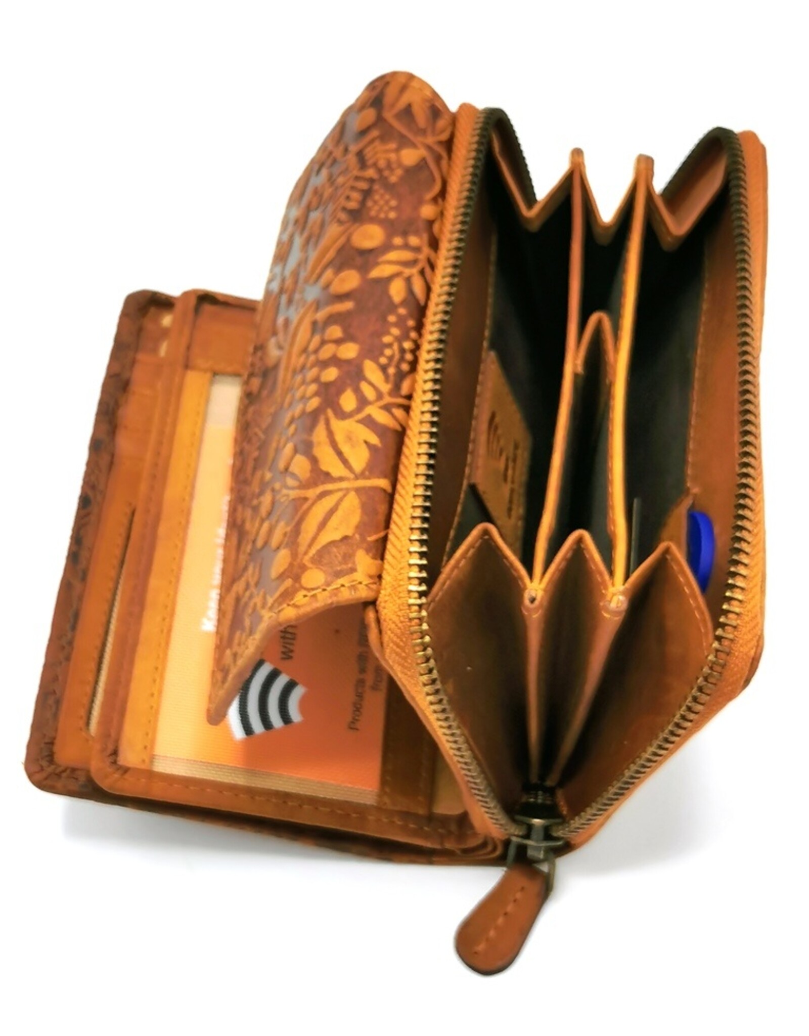 HillBurry Leather wallets - HillBurry Leather Wallet with Embossed Leaves tan