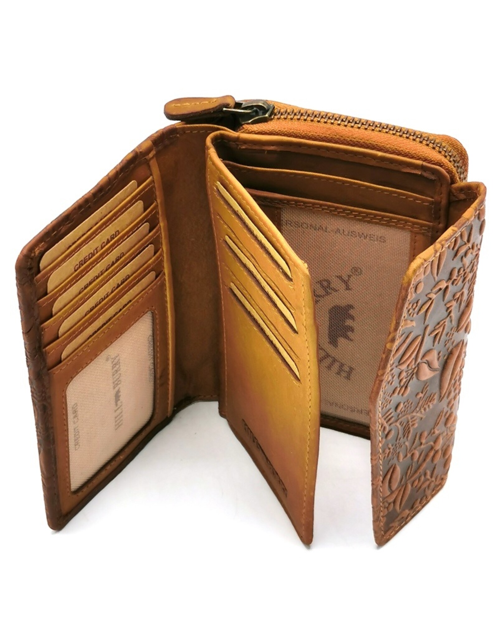 HillBurry Leather wallets - HillBurry Leather Wallet with Embossed Leaves tan