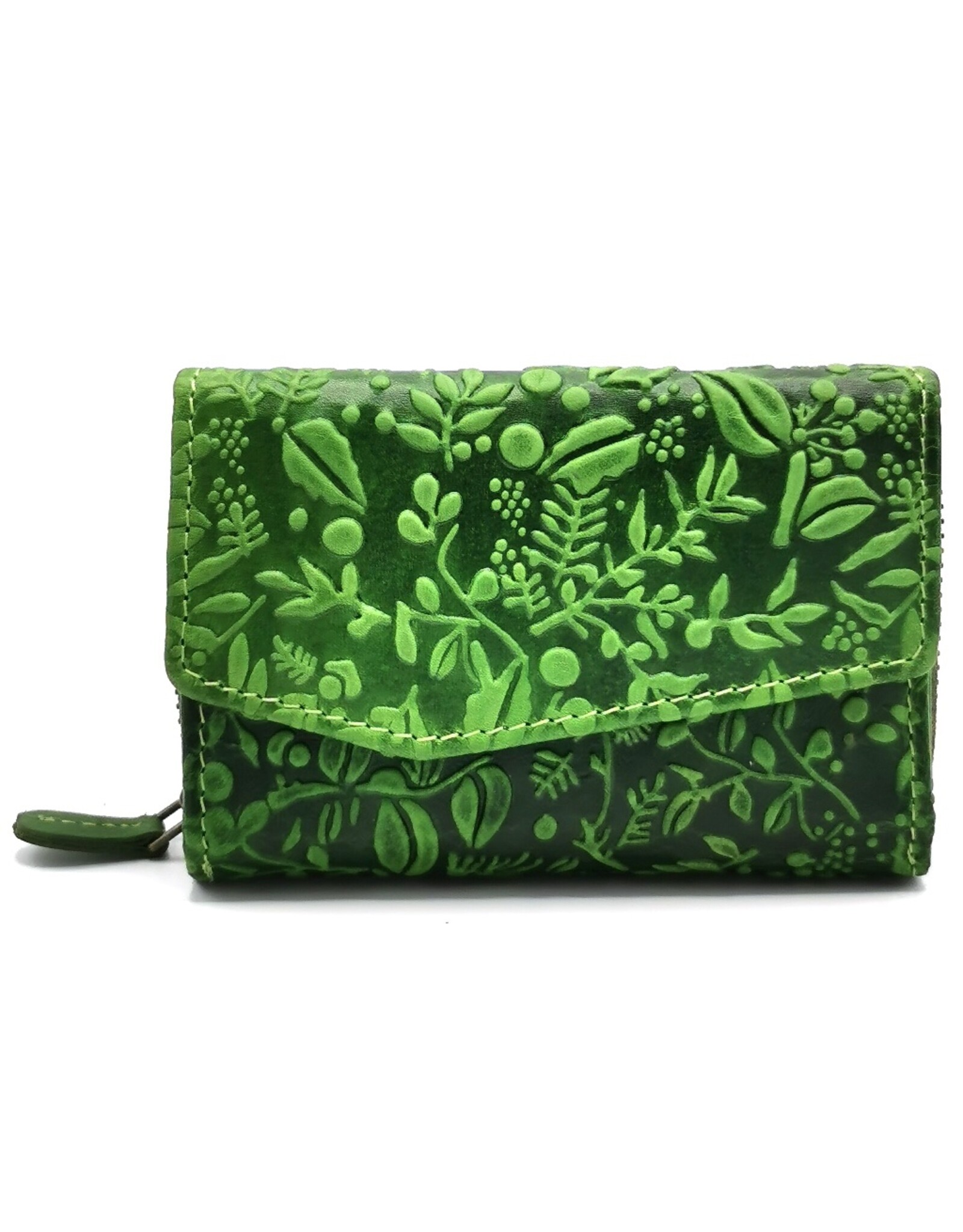 HillBurry Leather wallets - HillBurry Leather Wallet with Embossed Leaves green