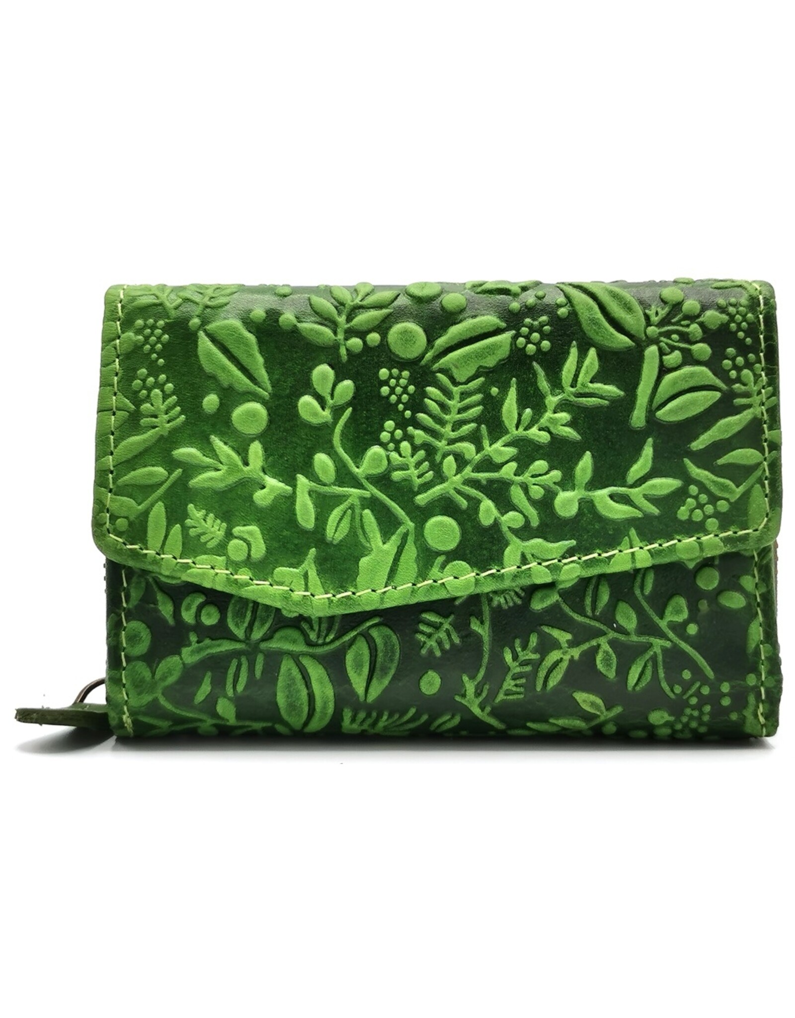 HillBurry Leather wallets - HillBurry Leather Wallet with Embossed Leaves green