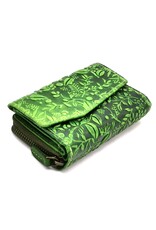 HillBurry Leather wallets - HillBurry Leather Wallet with Embossed Leaves green