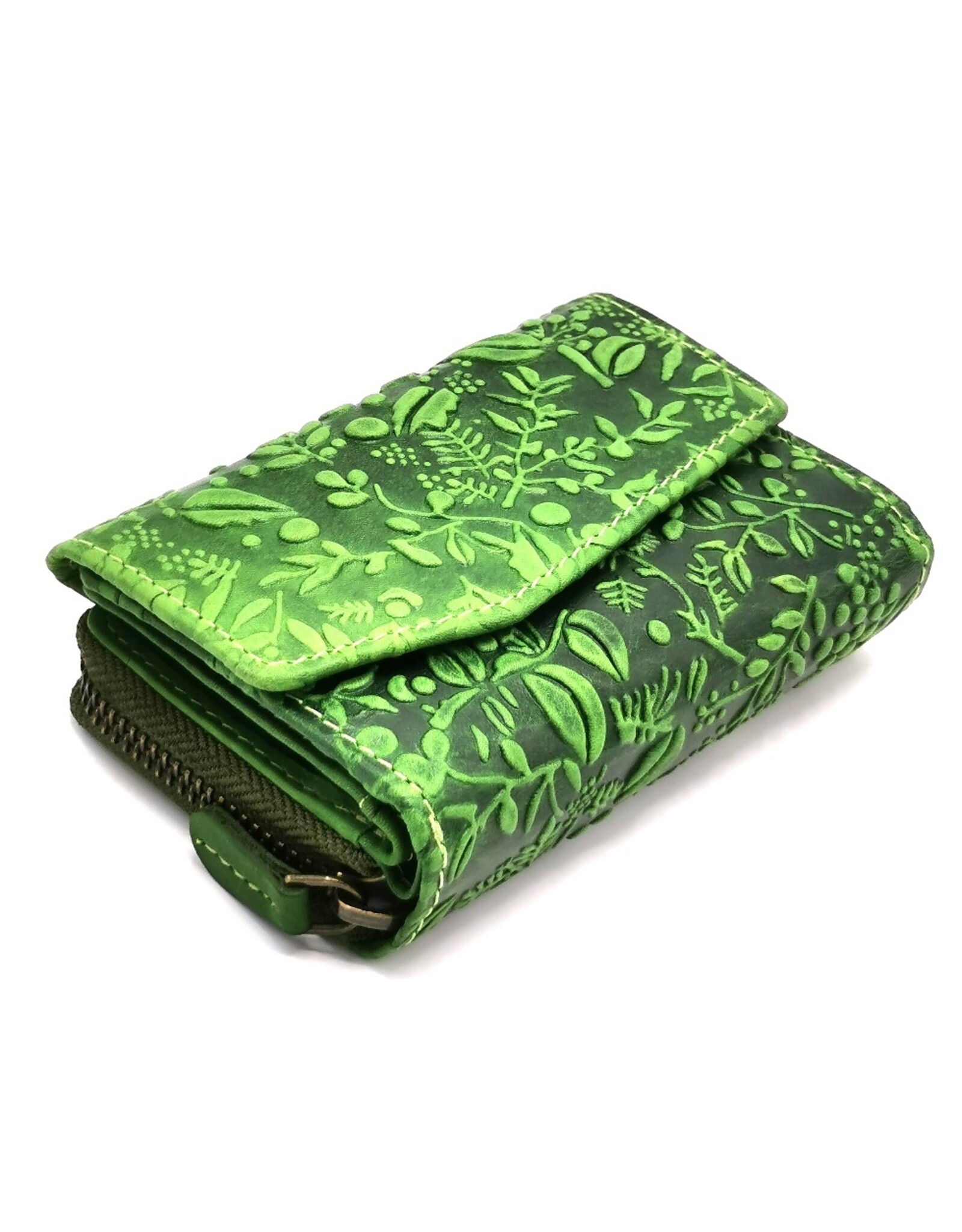 HillBurry Leather wallets - HillBurry Leather Wallet with Embossed Leaves green