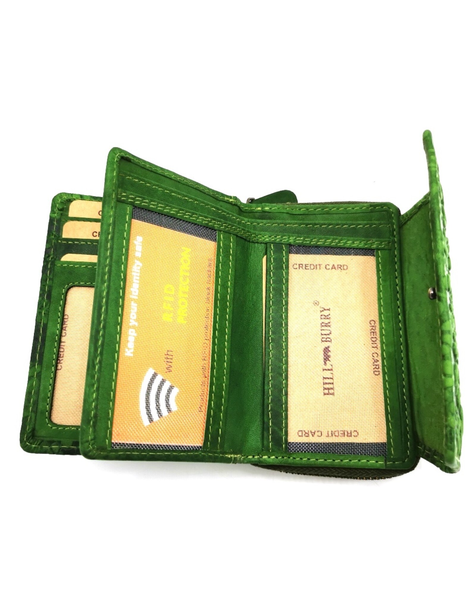 HillBurry Leather wallets - HillBurry Leather Wallet with Embossed Leaves green