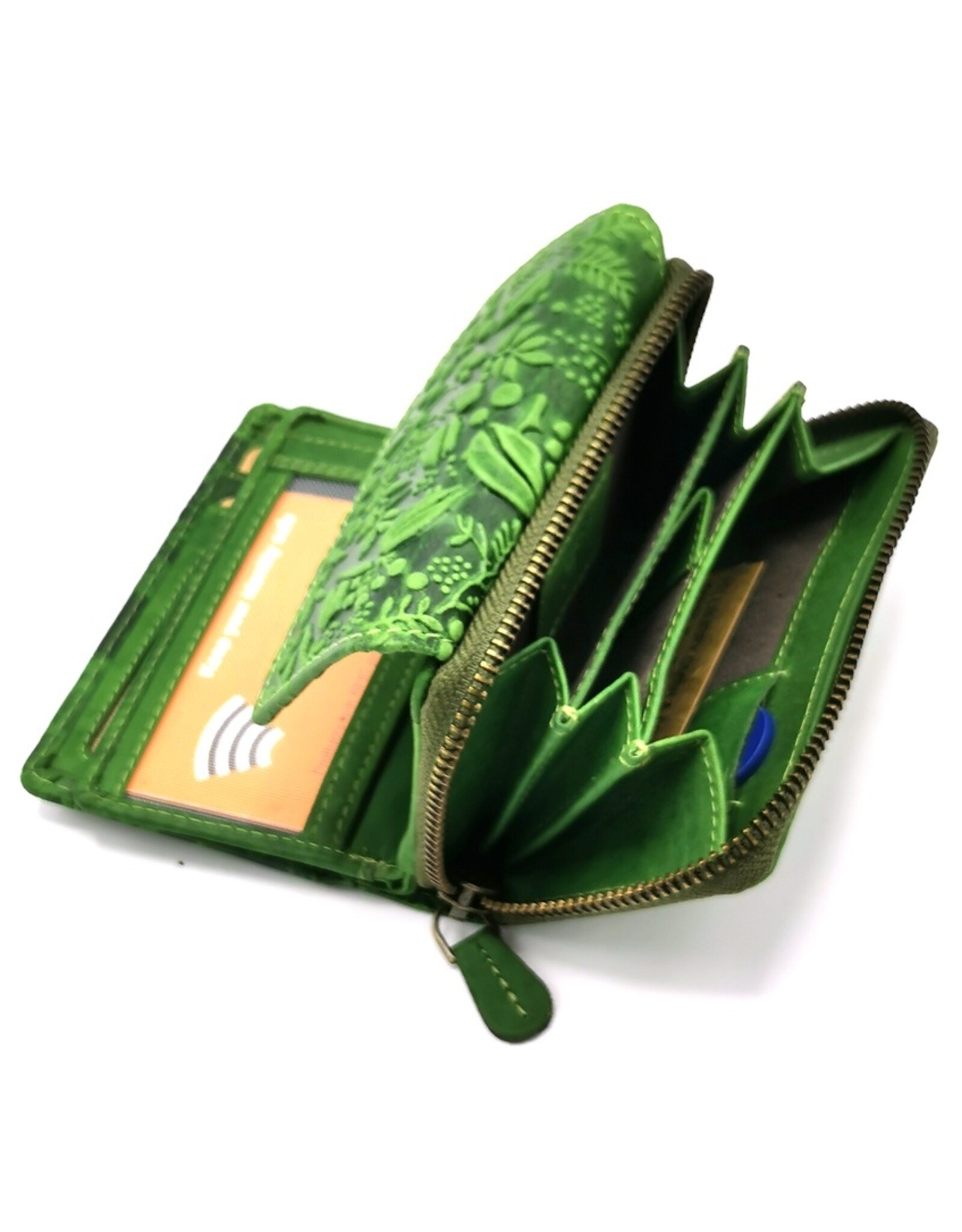 HillBurry Leather wallets - HillBurry Leather Wallet with Embossed Leaves green