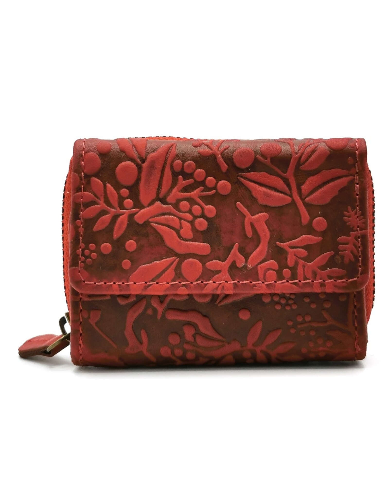 HillBurry Leren Portemonnees - Hillburry Leren miniportemonnee met reliëf bloemen