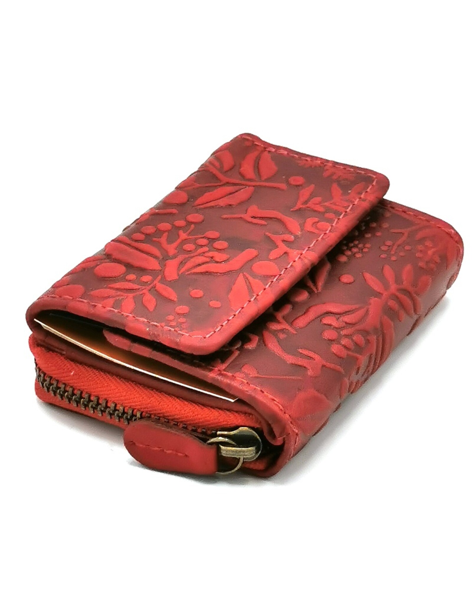 HillBurry Leather Wallets - Hillburry Leather mini wallet with embossed flowers