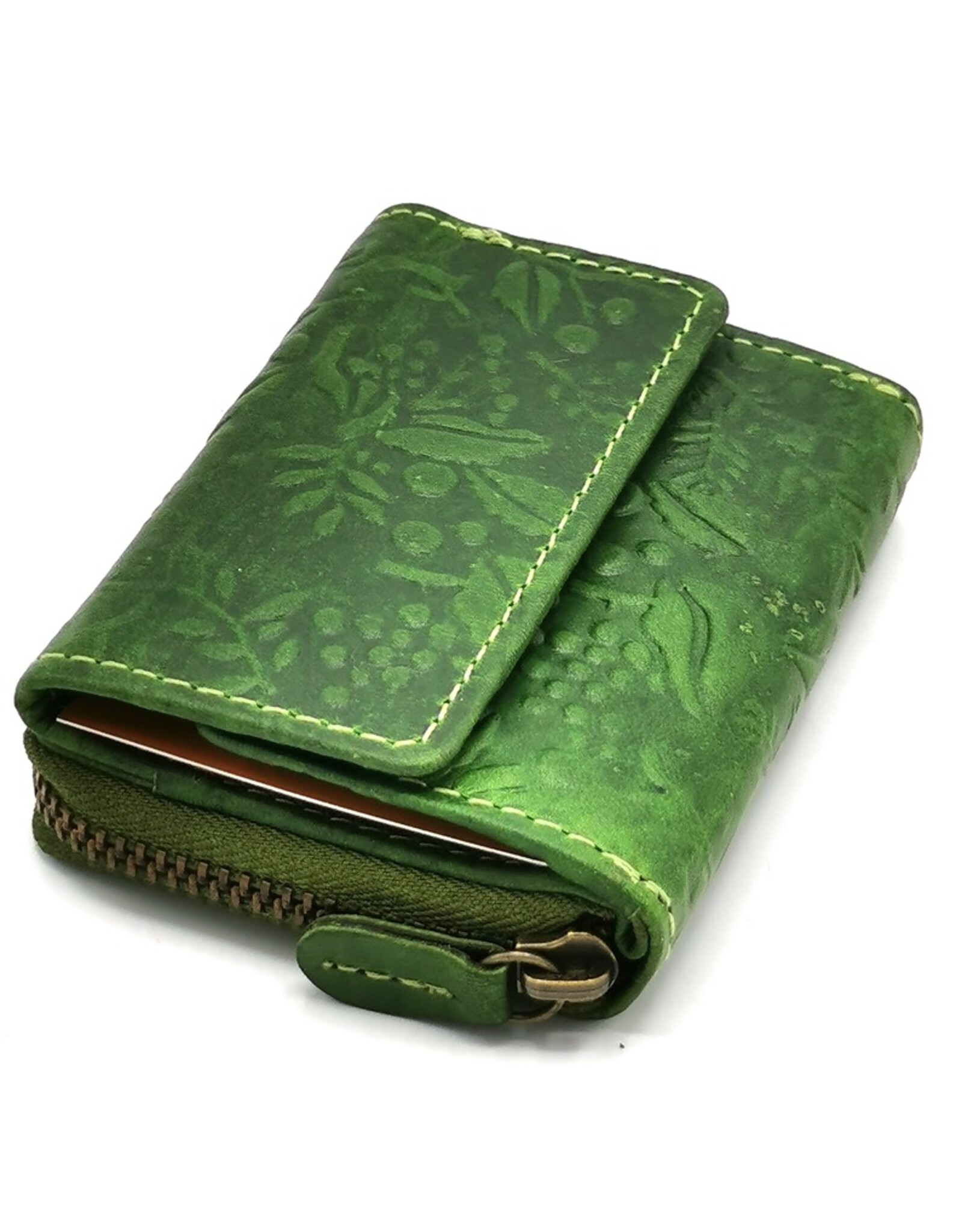 HillBurry Leather Wallets - Hillburry Leather mini wallet with embossed flowers