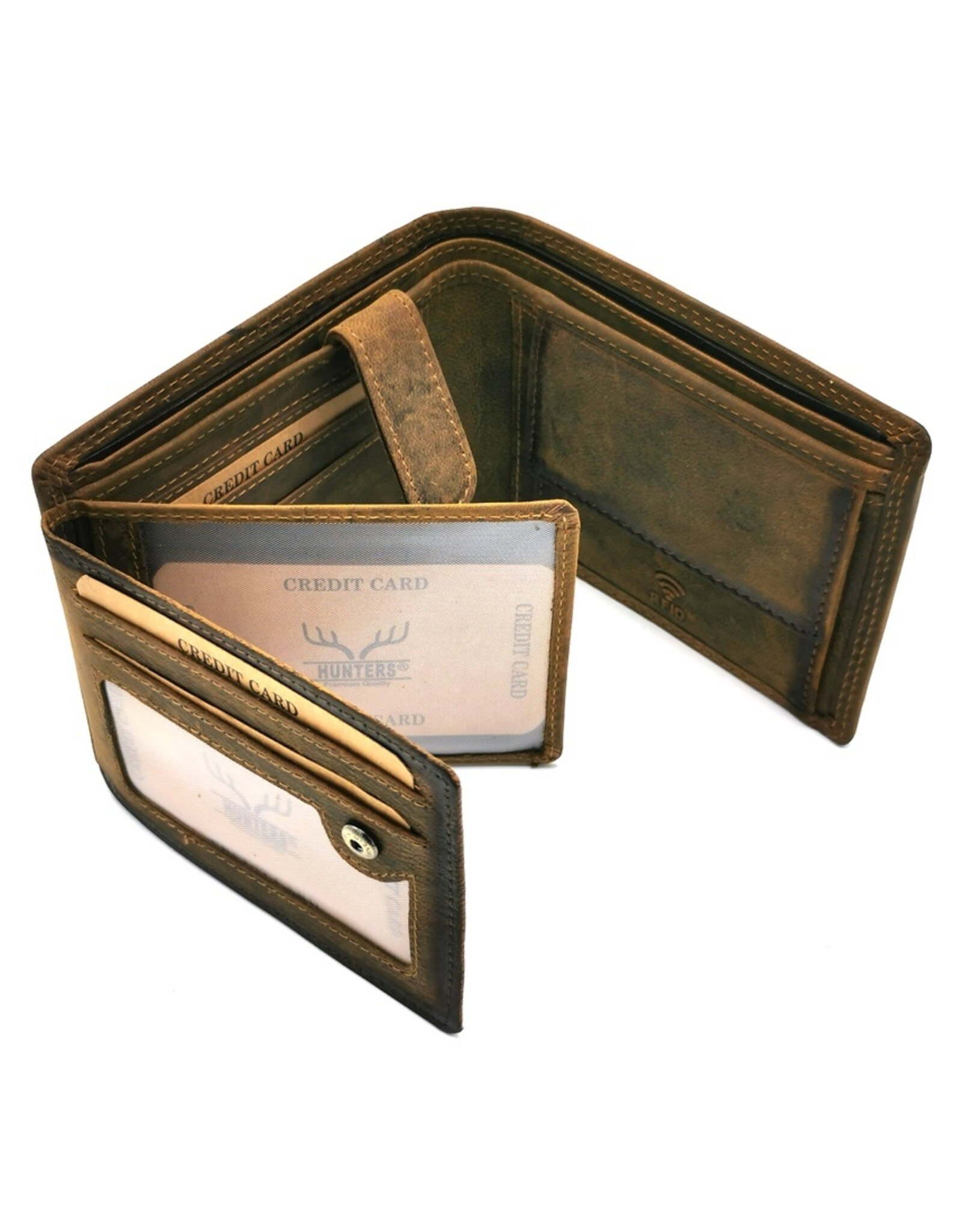 Wild Thing Leren portemonnees - Leren Hunters Portemonnee met donkere rand bruin