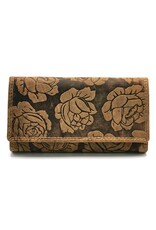 Hunters Leren portemonnees - Hunters Portemonnee met Rozen Vintage leer