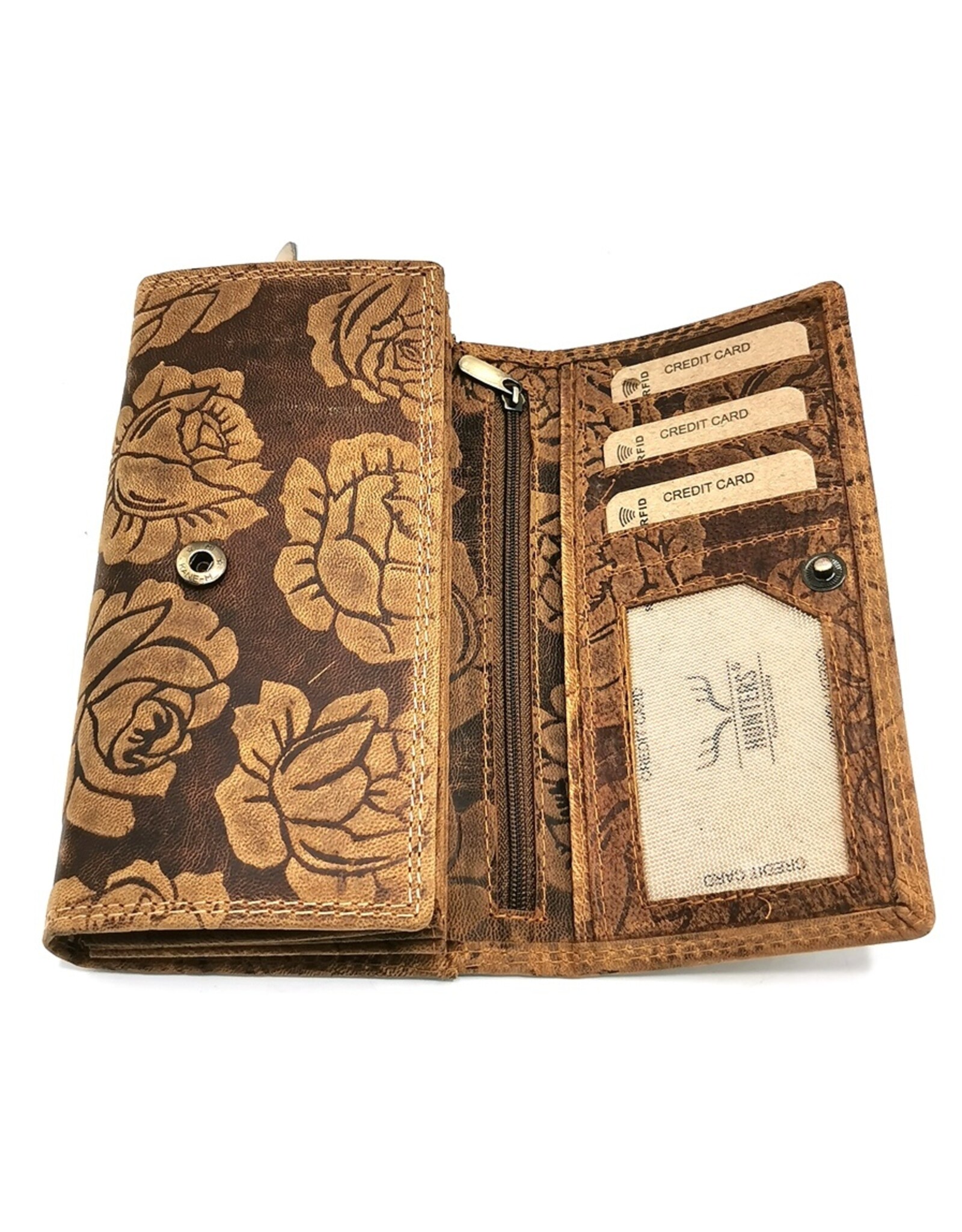 Hunters Leather wallets - Hunters Wallet with Roses Vintage leather