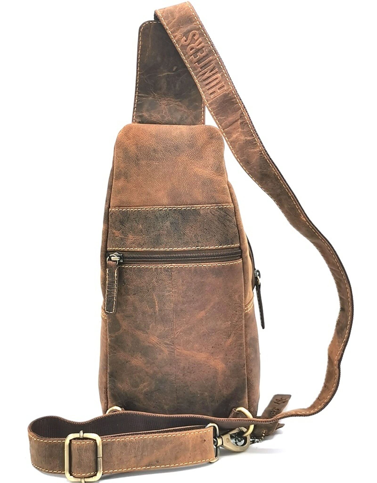 Hunters Leren schodertassen Leren crossbody tassen - Hunters Crossbody-Sling bag bruin