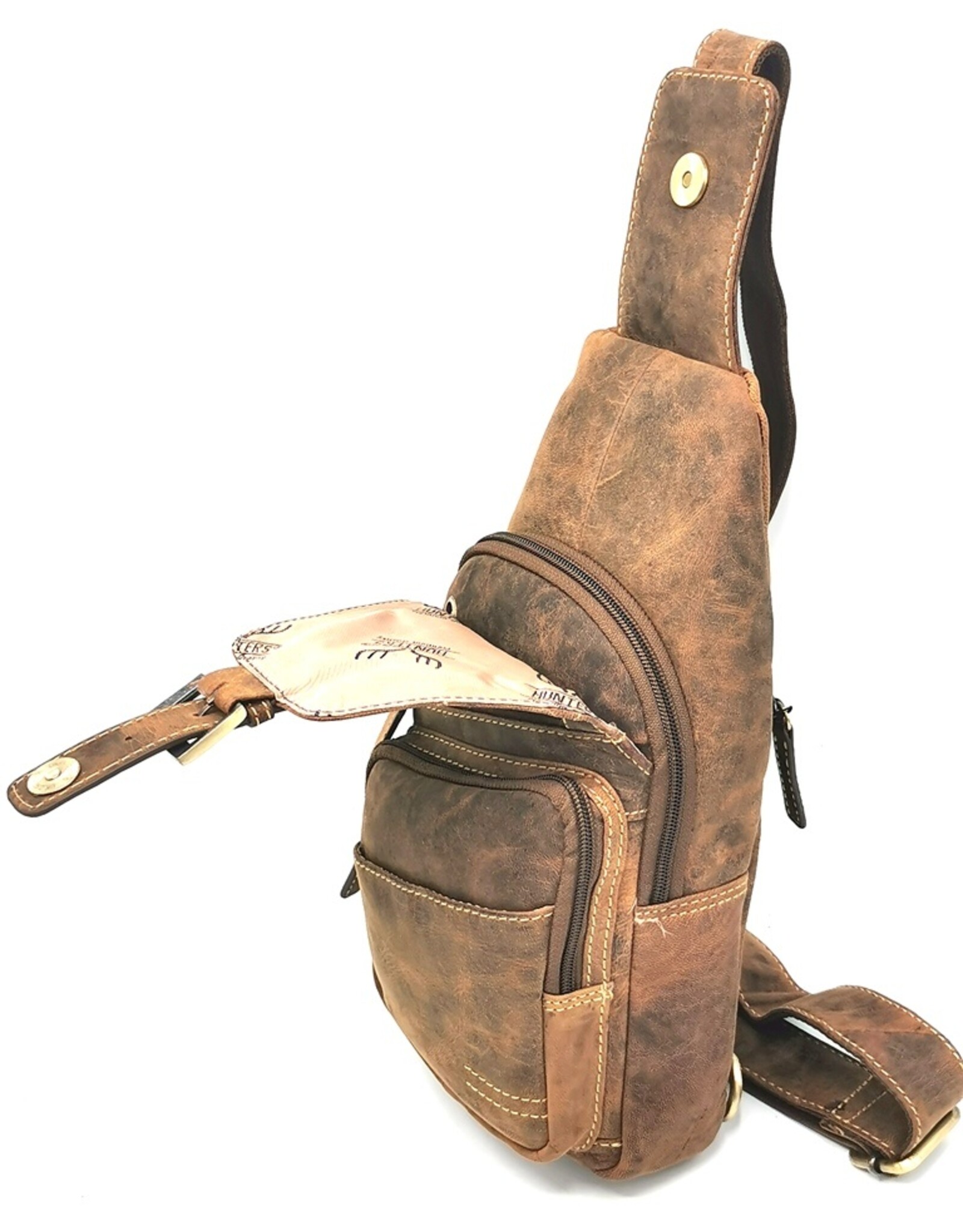 Hunters Leren schodertassen Leren crossbody tassen - Hunters Crossbody-Sling bag bruin