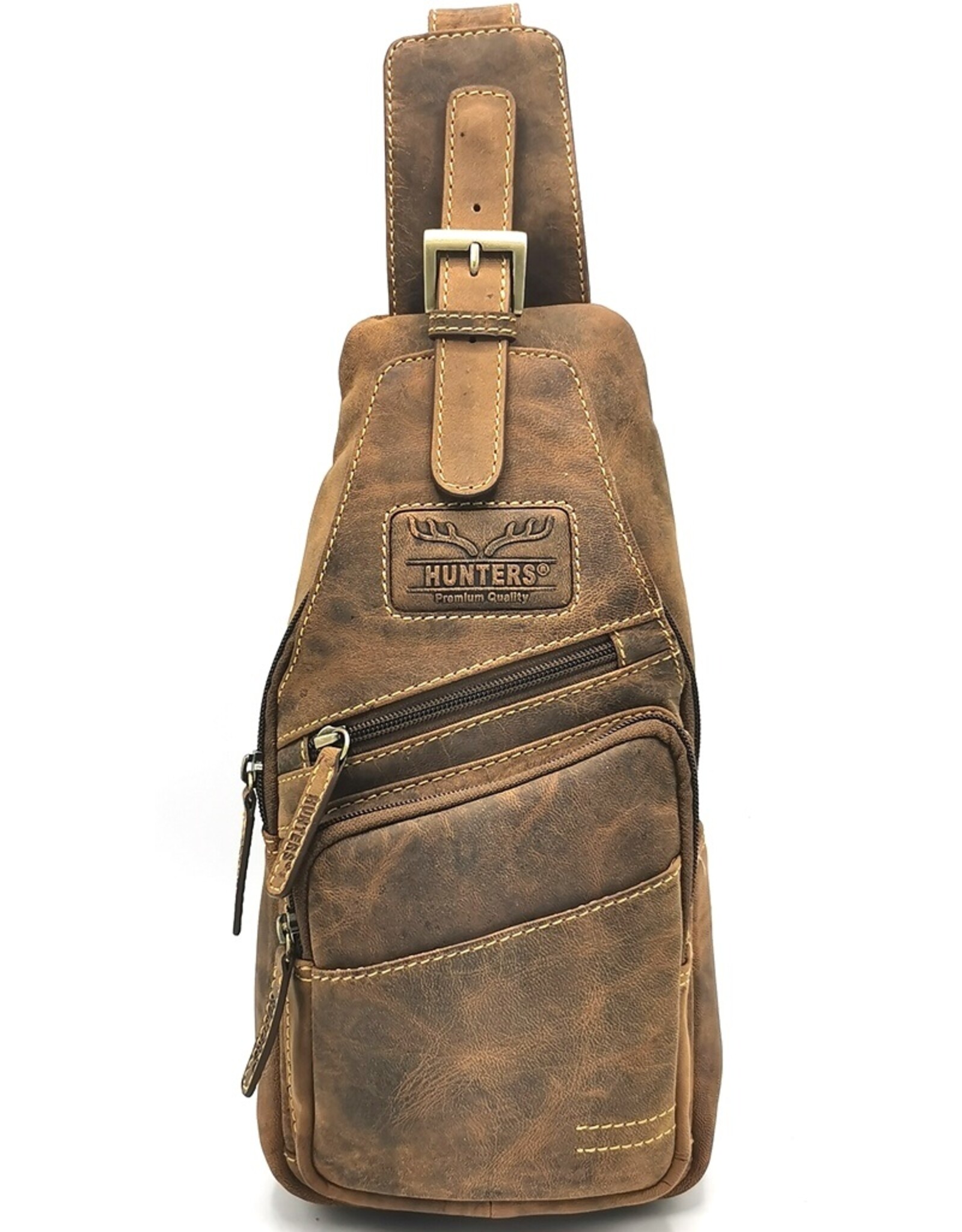 Hunters Leren schodertassen Leren crossbody tassen - Hunters Crossbody-Sling bag bruin