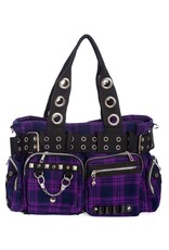 Banned Gothic Tassen Steampunk Tassen - Banned Camdyn Tartan Handtas Paars