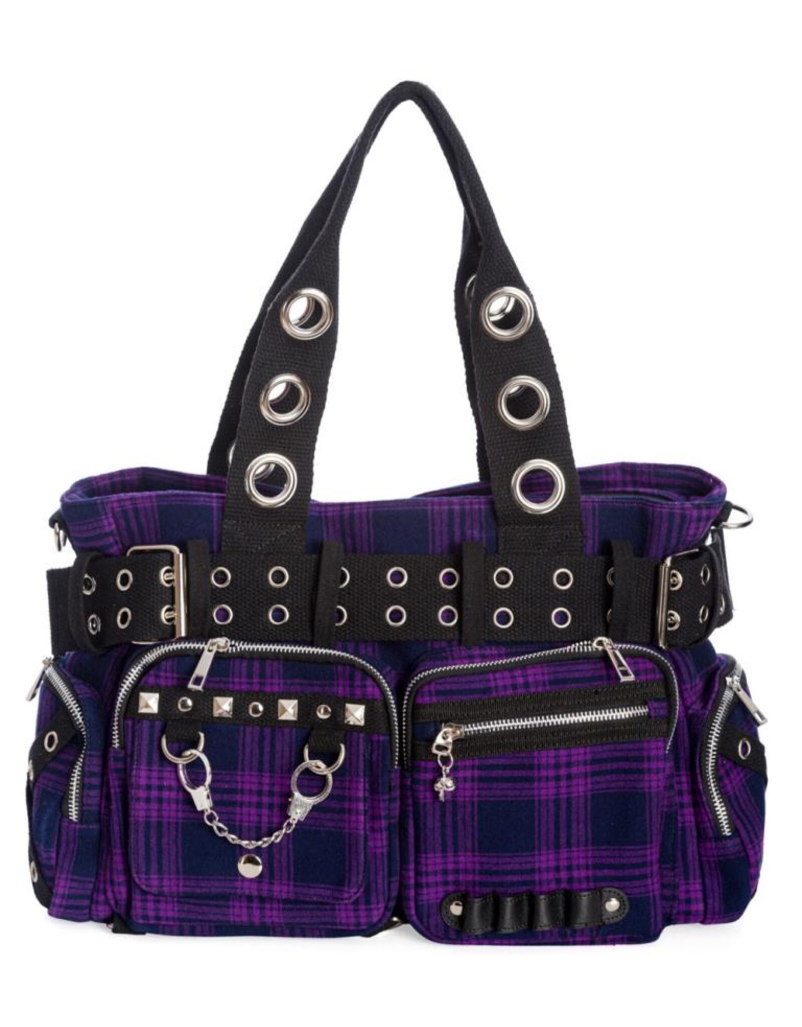 Banned Gothic bags Steampunk bags - Banned Camdyn Tartan Handbag Purple