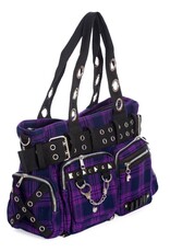 Banned Gothic Tassen Steampunk Tassen - Banned Camdyn Tartan Handtas Paars