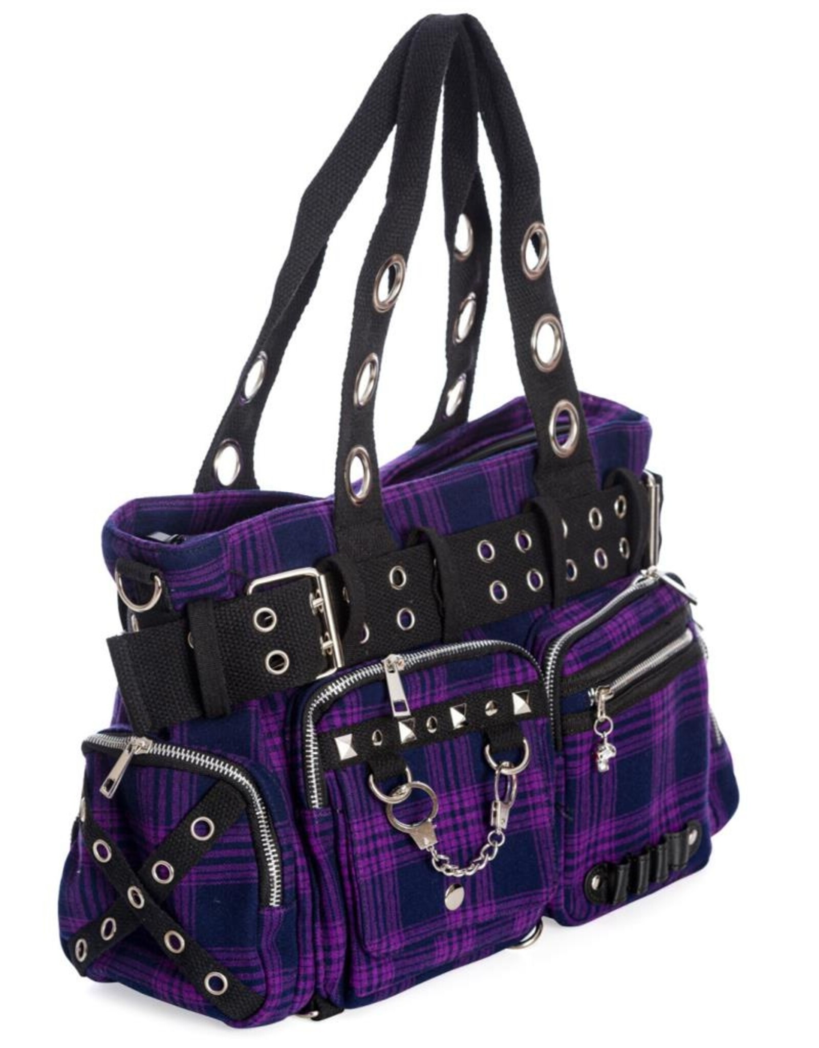 Banned Gothic bags Steampunk bags - Banned Camdyn Tartan Handbag Purple