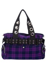 Banned Gothic Tassen Steampunk Tassen - Banned Camdyn Tartan Handtas Paars