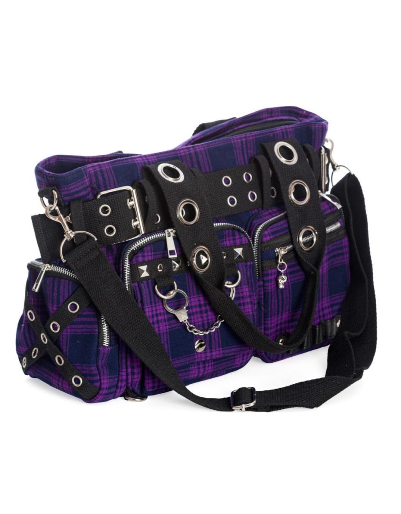 Banned Gothic bags Steampunk bags - Banned Camdyn Tartan Handbag Purple