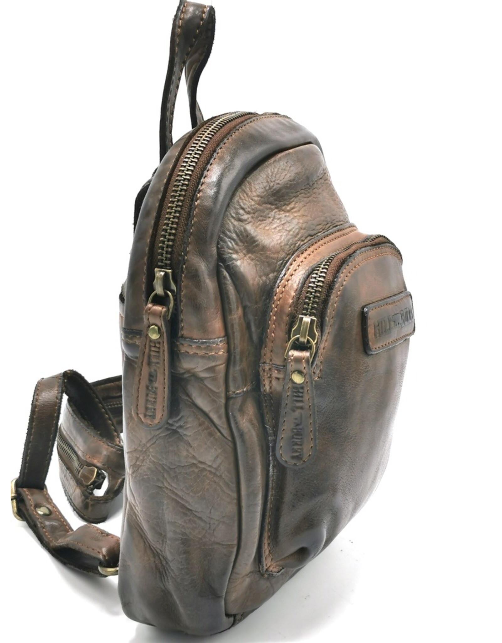 HillBurry Leather backpacks Leather shoppers - HillBurry Mini Backpack Washed Leather Vintage look brown