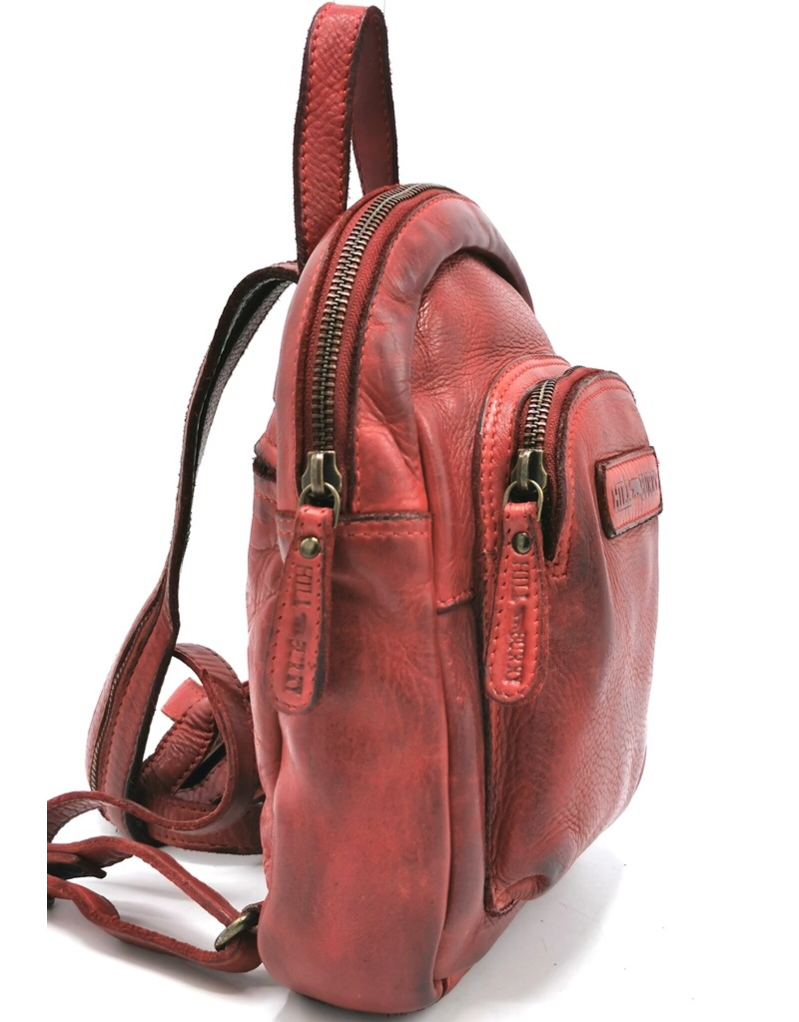 HillBurry Leather backpacks Leather shoppers - HillBurry Mini Backpack Washed Leather Vintage look red