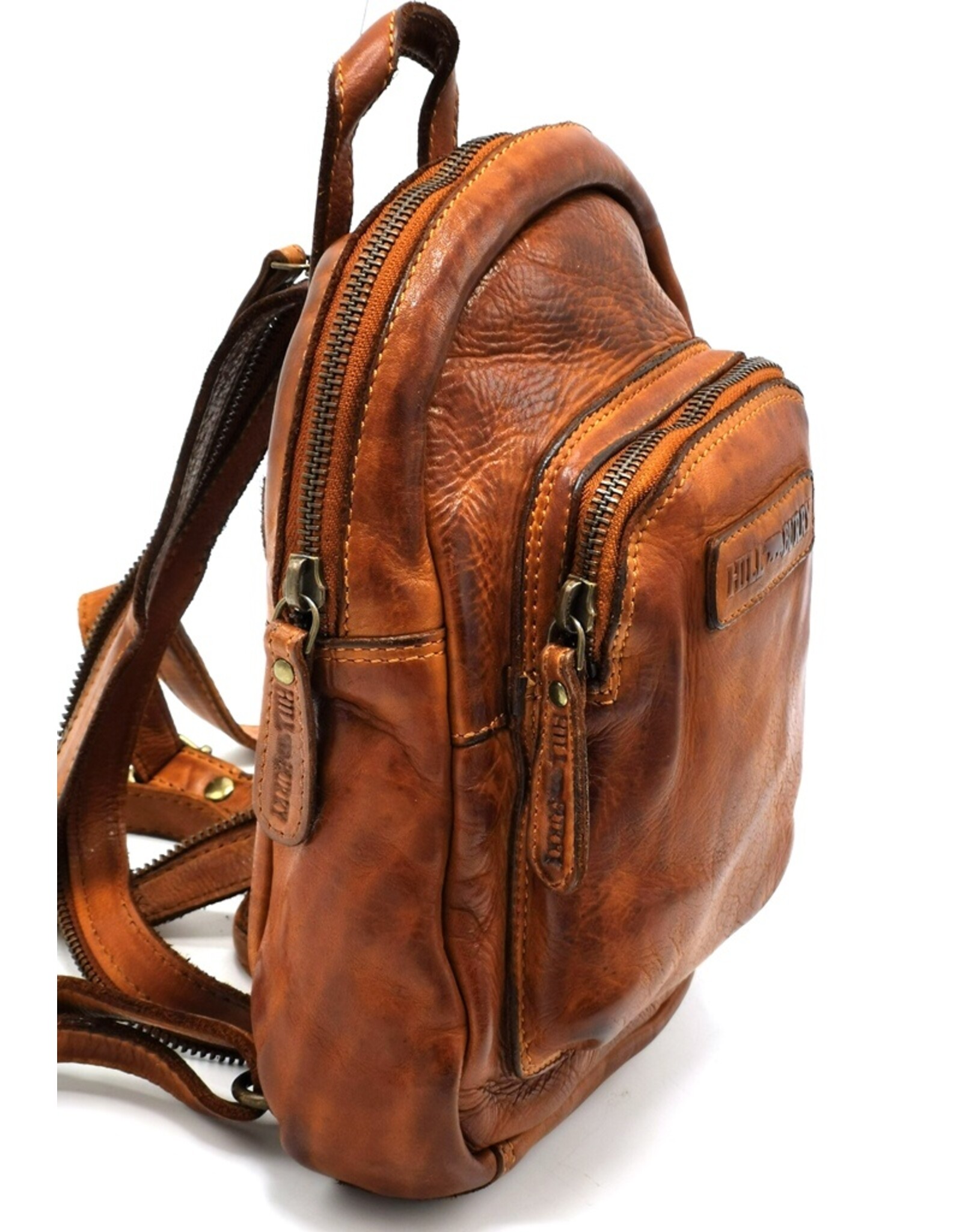 HillBurry Leather backpacks Leather shoppers - HillBurry Mini Backpack Washed Leather Vintage look cognac