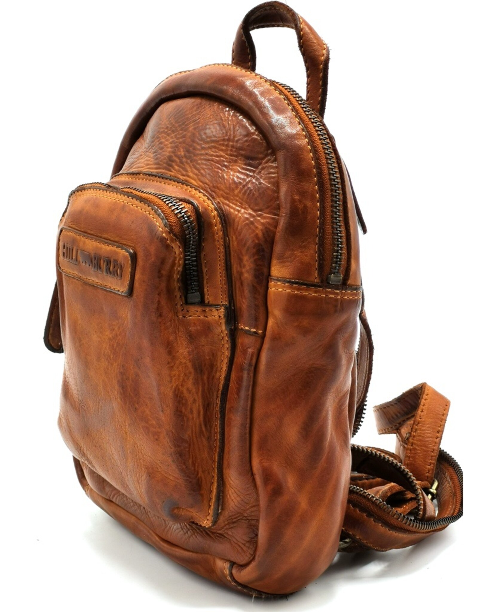 HillBurry Leather backpacks Leather shoppers - HillBurry Mini Backpack Washed Leather Vintage look cognac