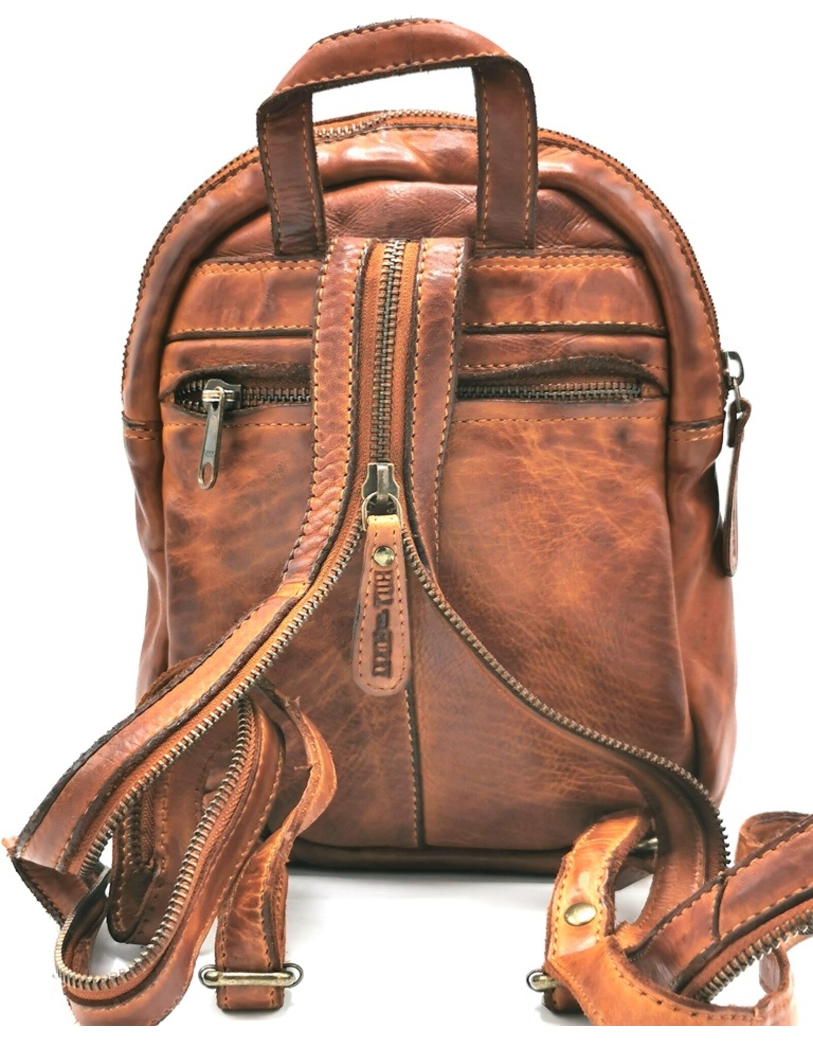 HillBurry Leather backpacks Leather shoppers - HillBurry Mini Backpack Washed Leather Vintage look cognac