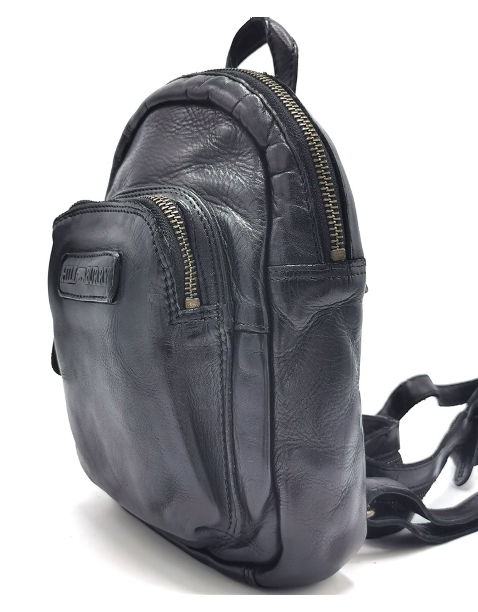 HillBurry Leather backpacks Leather shoppers - HillBurry Mini Backpack Washed Leather Vintage look black