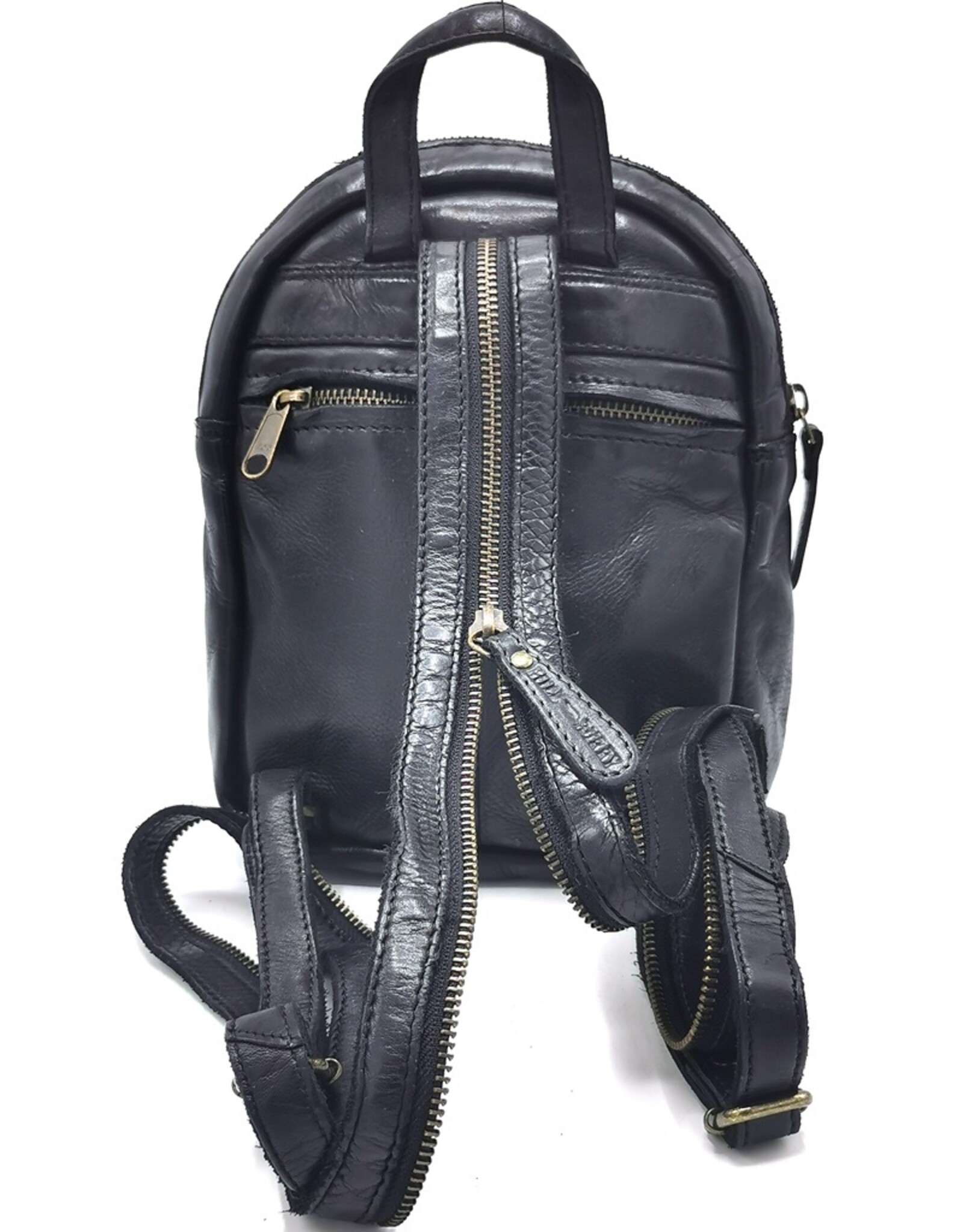 HillBurry Leather backpacks Leather shoppers - HillBurry Mini Backpack Washed Leather Vintage look black