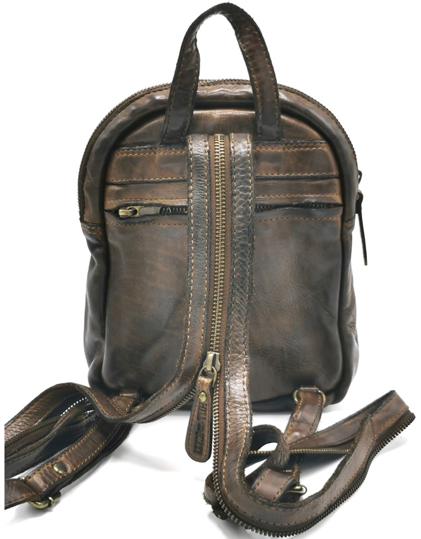 HillBurry Leather backpacks Leather shoppers - HillBurry Mini Backpack Washed Leather Vintage look brown