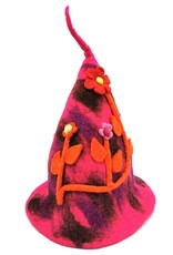 Trukado Miscellaneous - Felt pointed hat "Flowers Fantasy" Fuchsia-orange