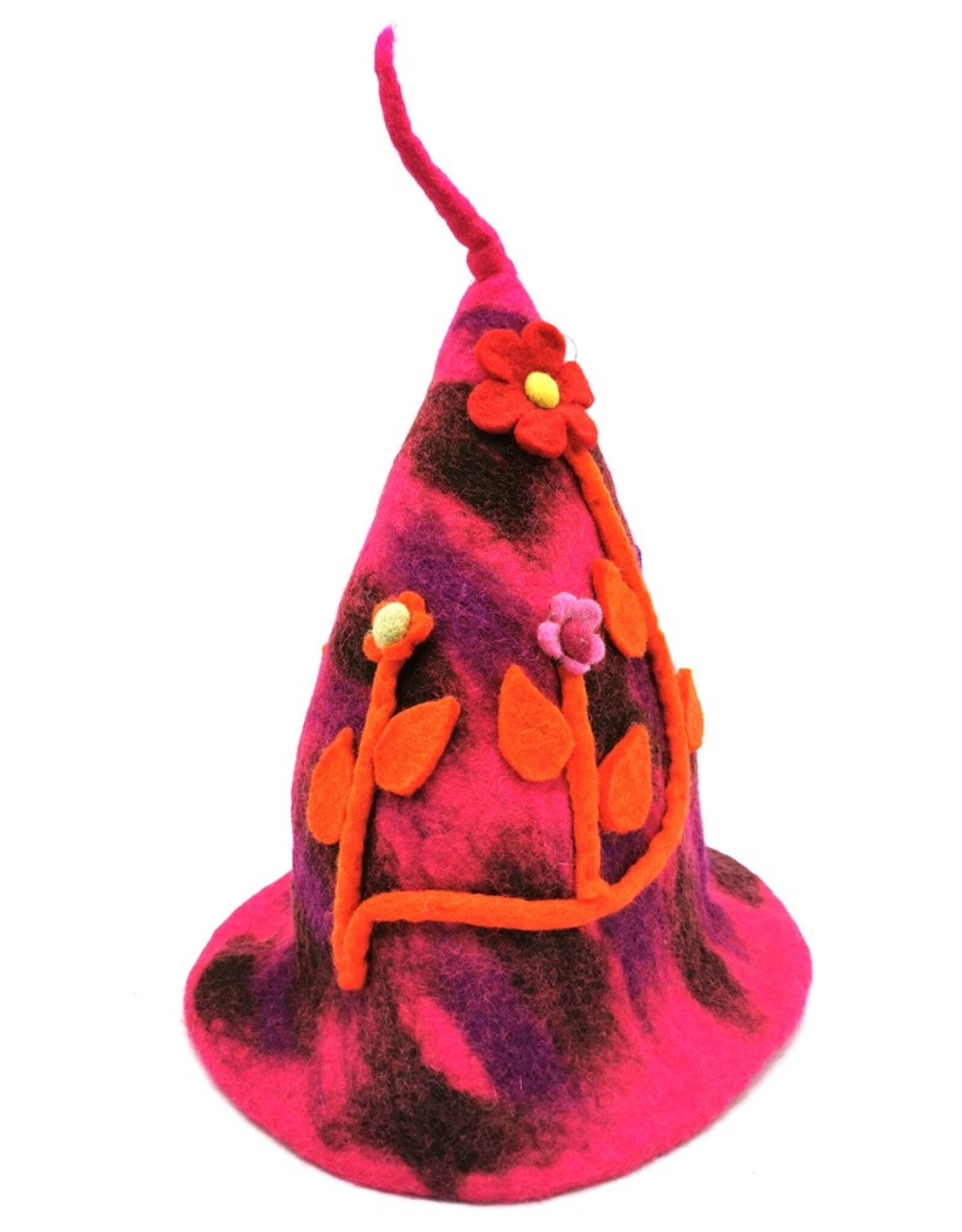 Trukado Miscellaneous - Felt pointed hat "Flowers Fantasy" Fuchsia-orange