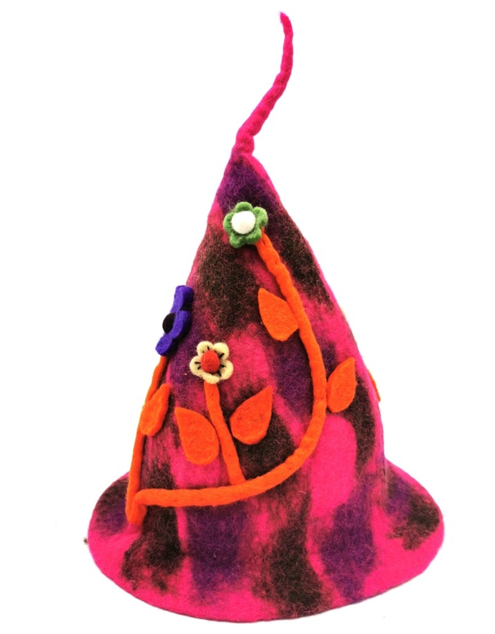 Trukado Miscellaneous - Felt pointed hat "Flowers Fantasy" Fuchsia-orange