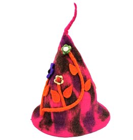 Trukado Felt pointed hat "Flowers Fantasy" Fuchsia-orange