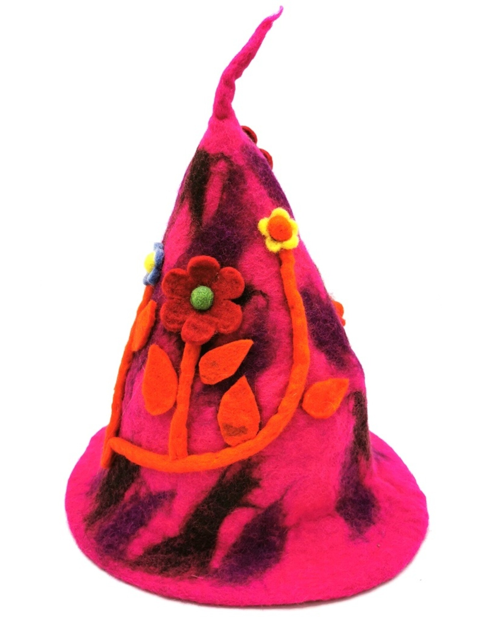 Trukado Miscellaneous - Felt pointed hat "Flowers Fantasy" Fuchsia-orange