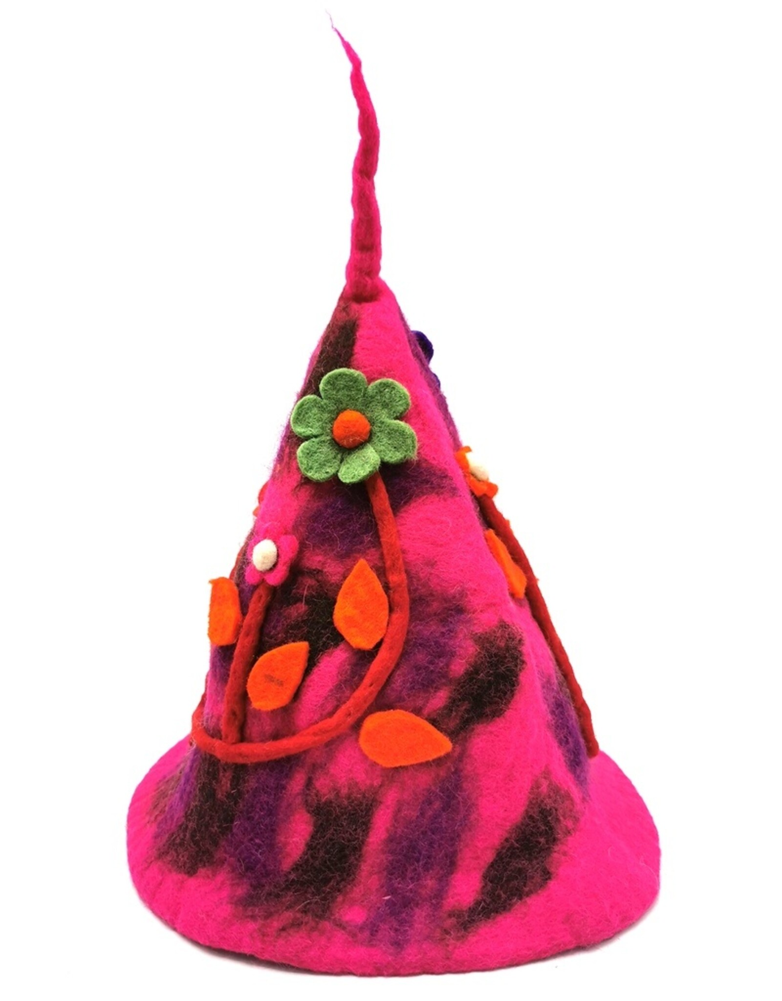 Trukado Miscellaneous - Felt pointed hat "Flowers Fantasy" Fuchsia-red