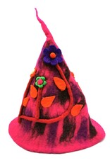 Trukado Miscellaneous - Felt pointed hat "Flowers Fantasy" Fuchsia-red