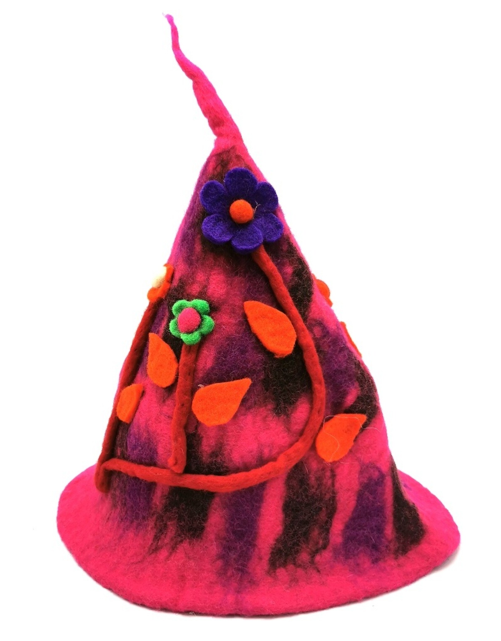 Trukado Miscellaneous - Felt pointed hat "Flowers Fantasy" Fuchsia-red