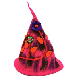 Trukado Felt pointed hat "Flowers Fantasy" Fuchsia-red