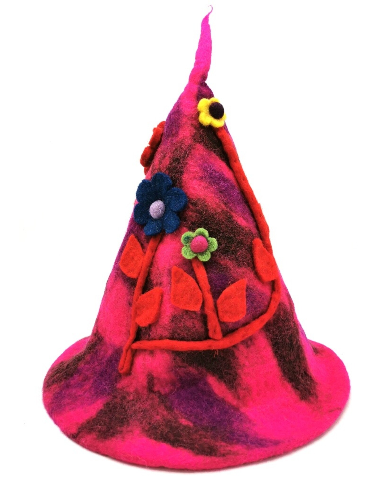 Trukado Miscellaneous - Felt pointed hat "Flowers Fantasy" Fuchsia-red