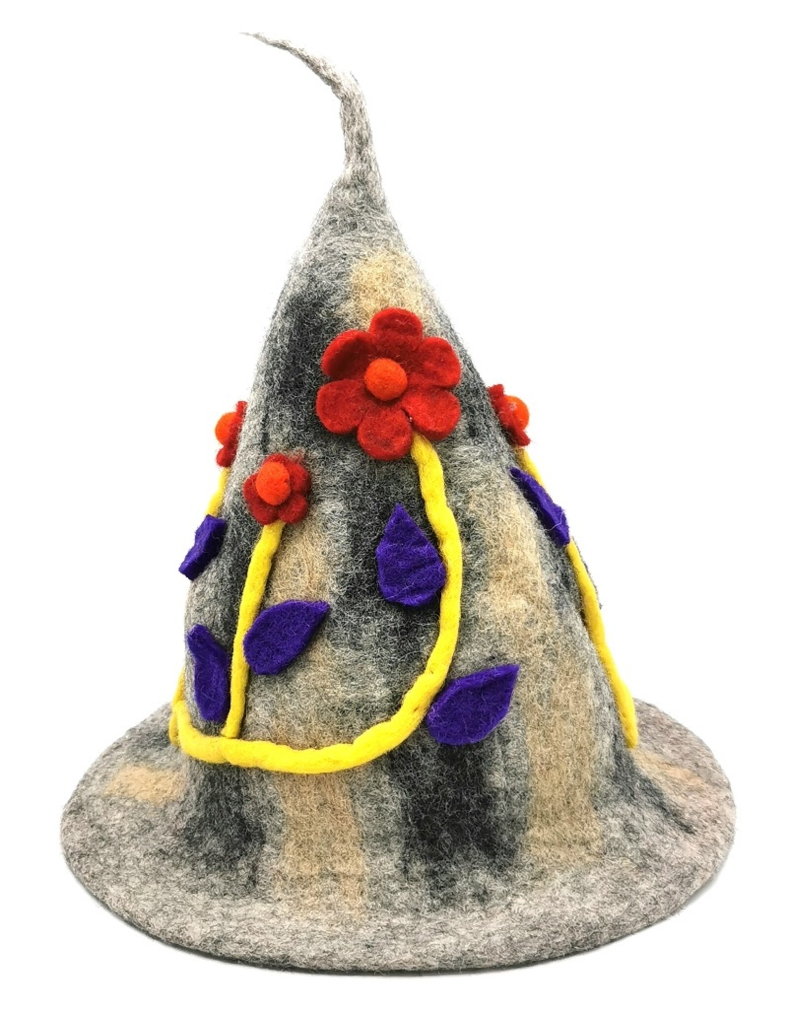 Trukado Miscellaneous - Felt pointed hat Flowers Fantasy Grey-yellow